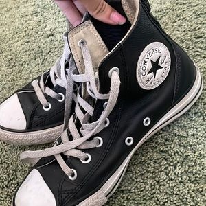 Vintage leather black high top converse